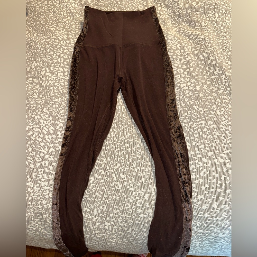 Lululemon Maroon Leggings with Velvet Strips